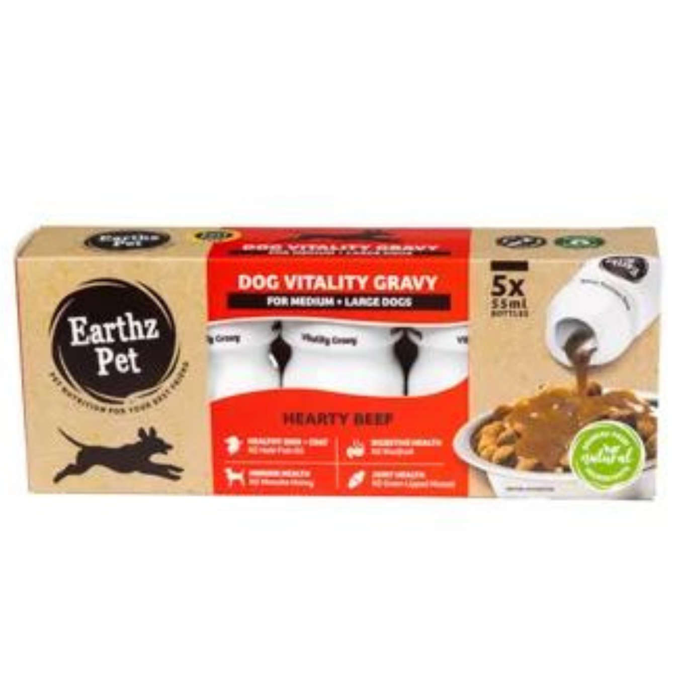 Earthz Pet Dog Vitality Gravy for Medium & Large Dogs Hearty Beef 50ml x 5