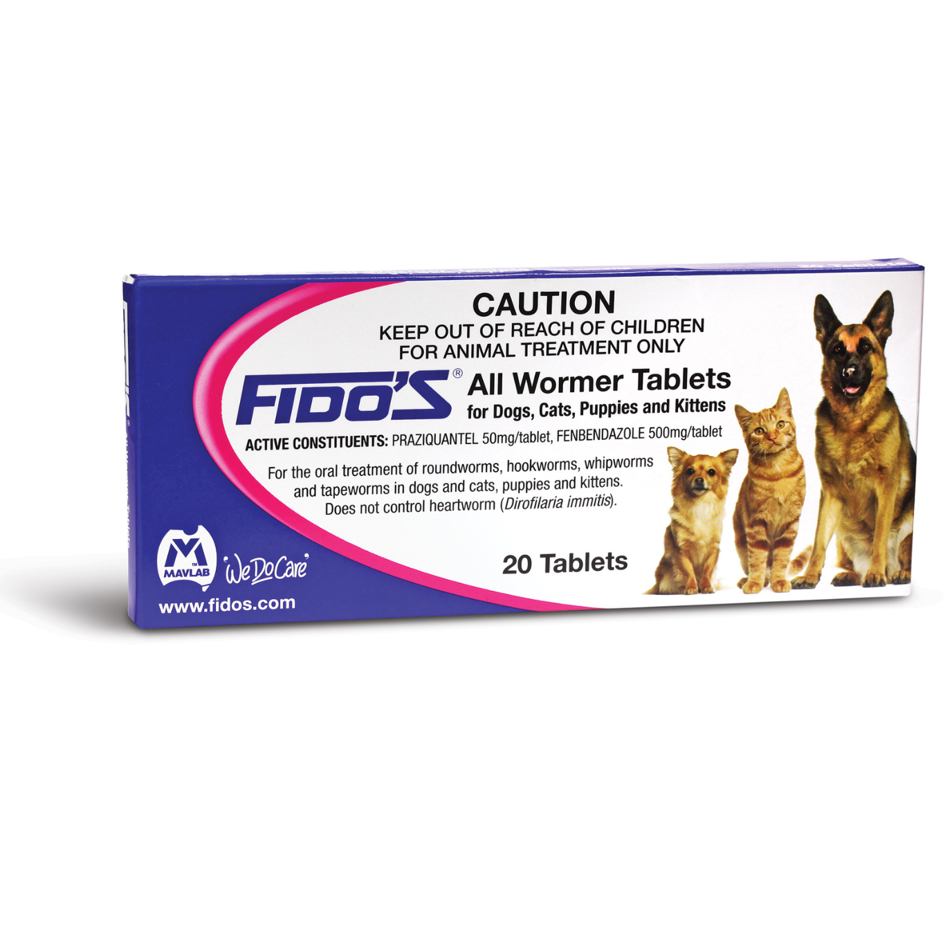 Fido's All Wormer Tablets 500mg for Dogs & Cats 20 Tablets