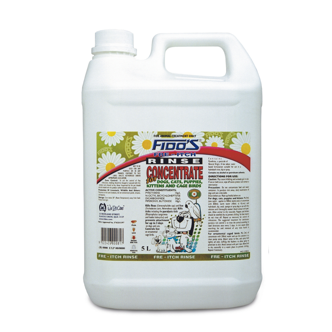 Fido's Fre-Itch Rinse Concentrate for Dogs, Cats & Cage Birds 5L