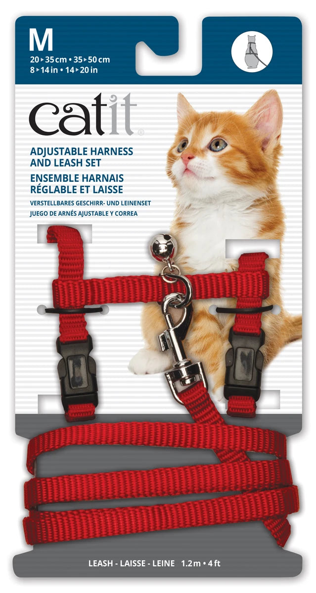 Catit nylon adjustable cat harness and lead set, medium in red
