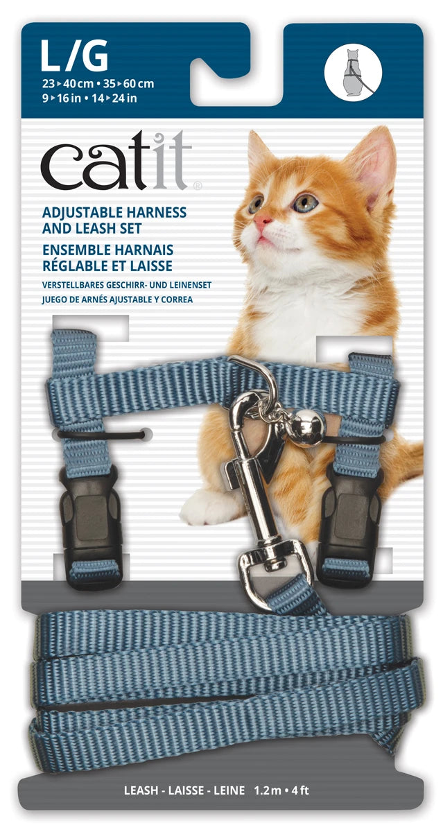 Catit nylon adjustable cat harness and lead set, large in blue