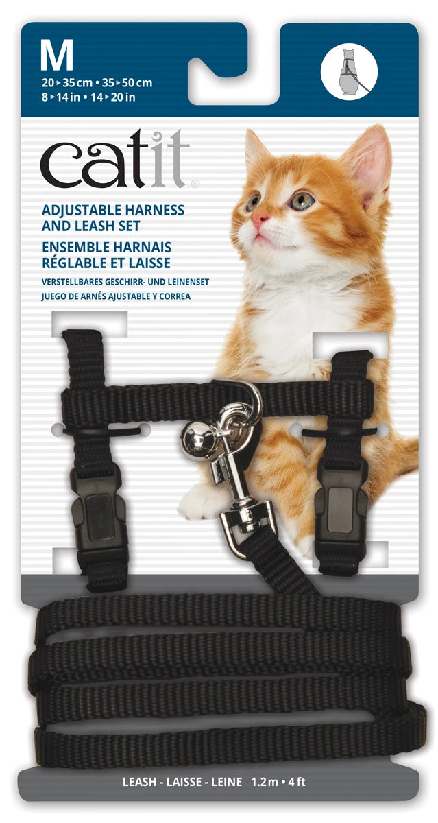 Catit nylon adjustable cat harness and lead set, medium in black