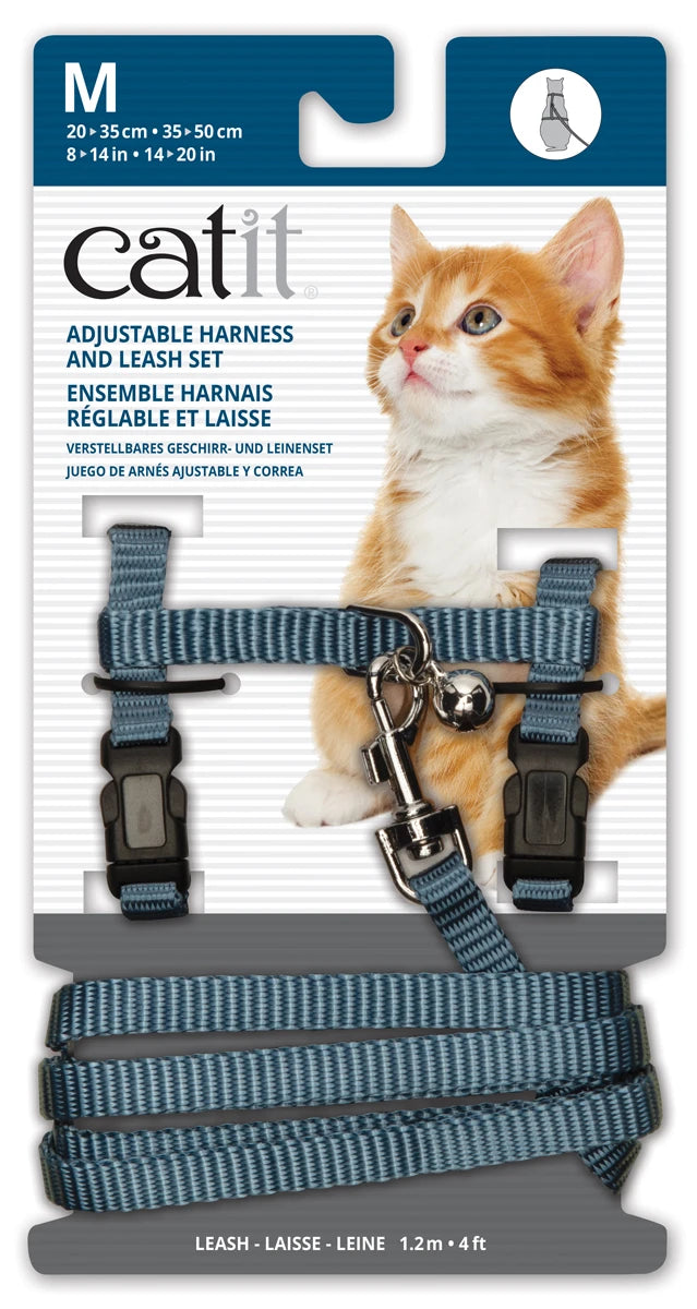 Catit nylon adjustable cat harness and lead set, medium in blue