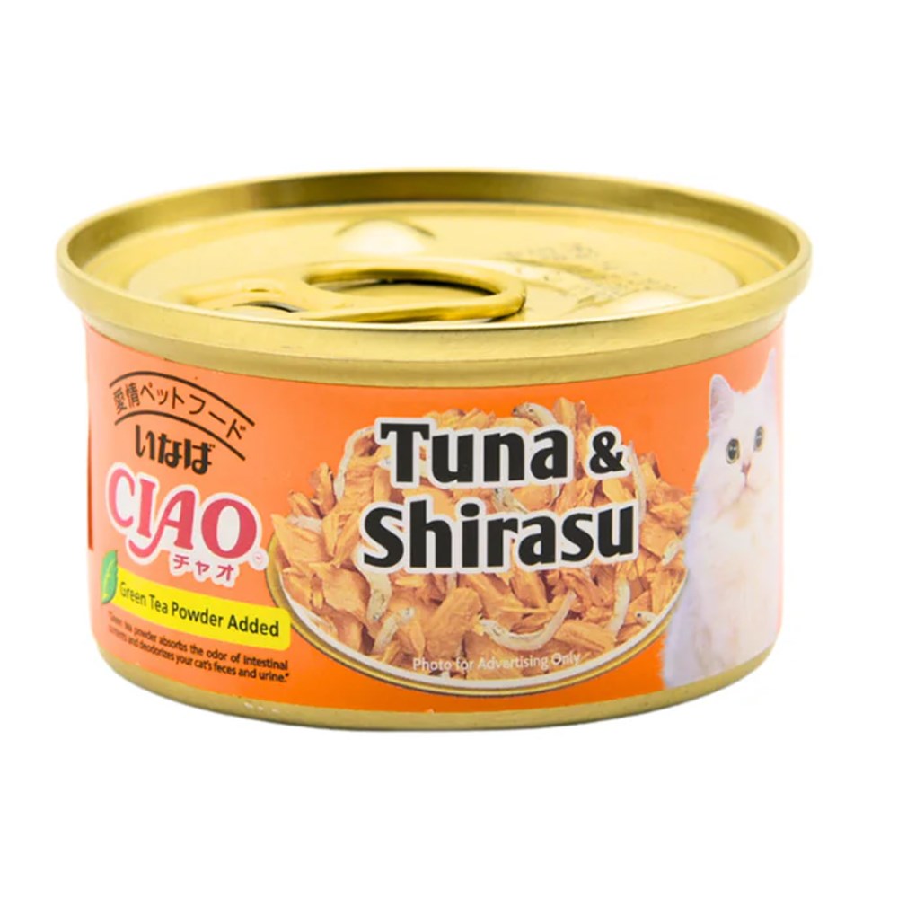 Ciao Tuna White Meat & Baby Sardine (Tuna & Shirasu) cat treat can – front of can
