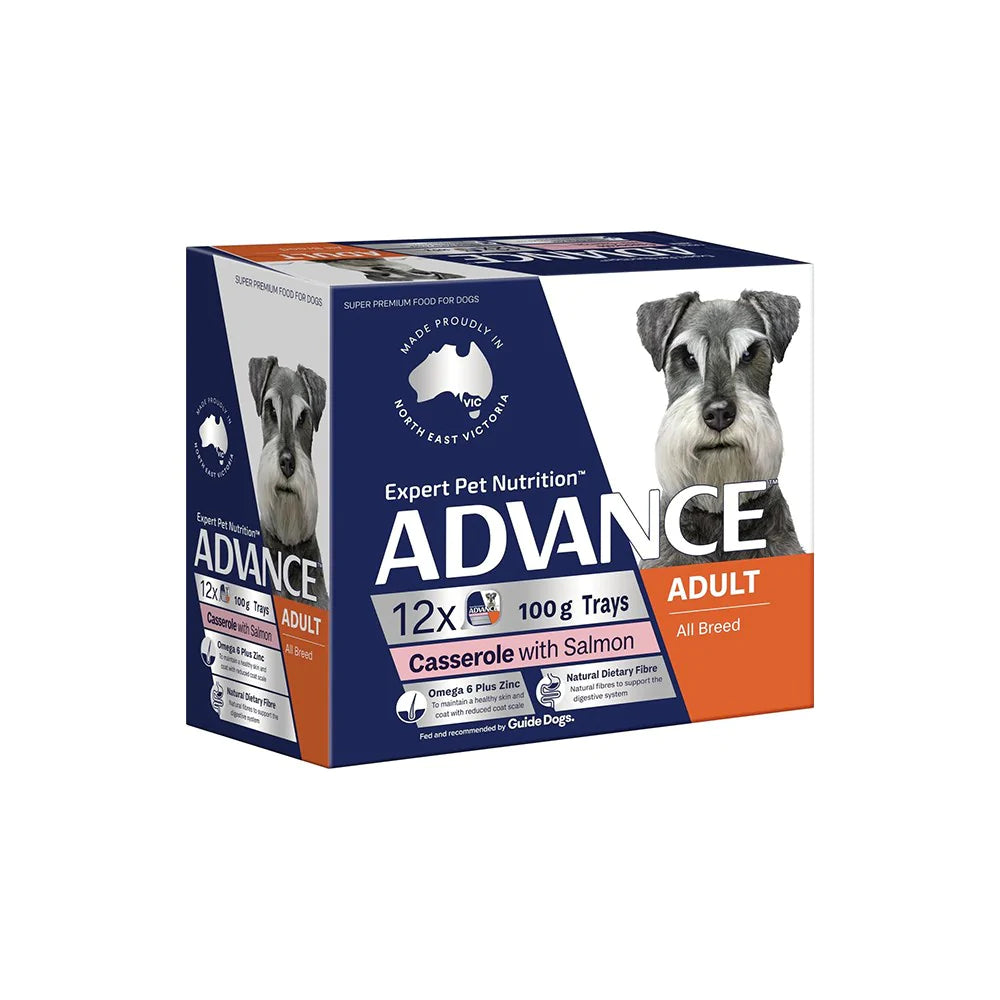 ADVANCE Adult Single Serve Wet Dog Food Trays Casserole with Salmon