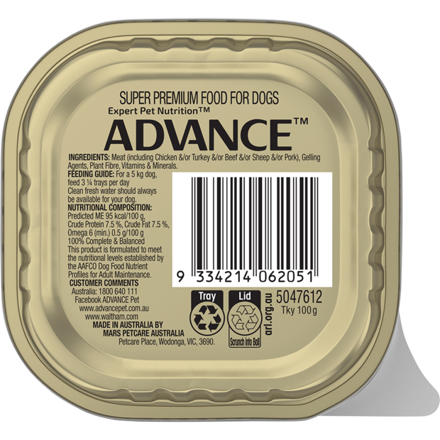 ADVANCE Adult Single Serve Wet Dog Food Trays with Turkey