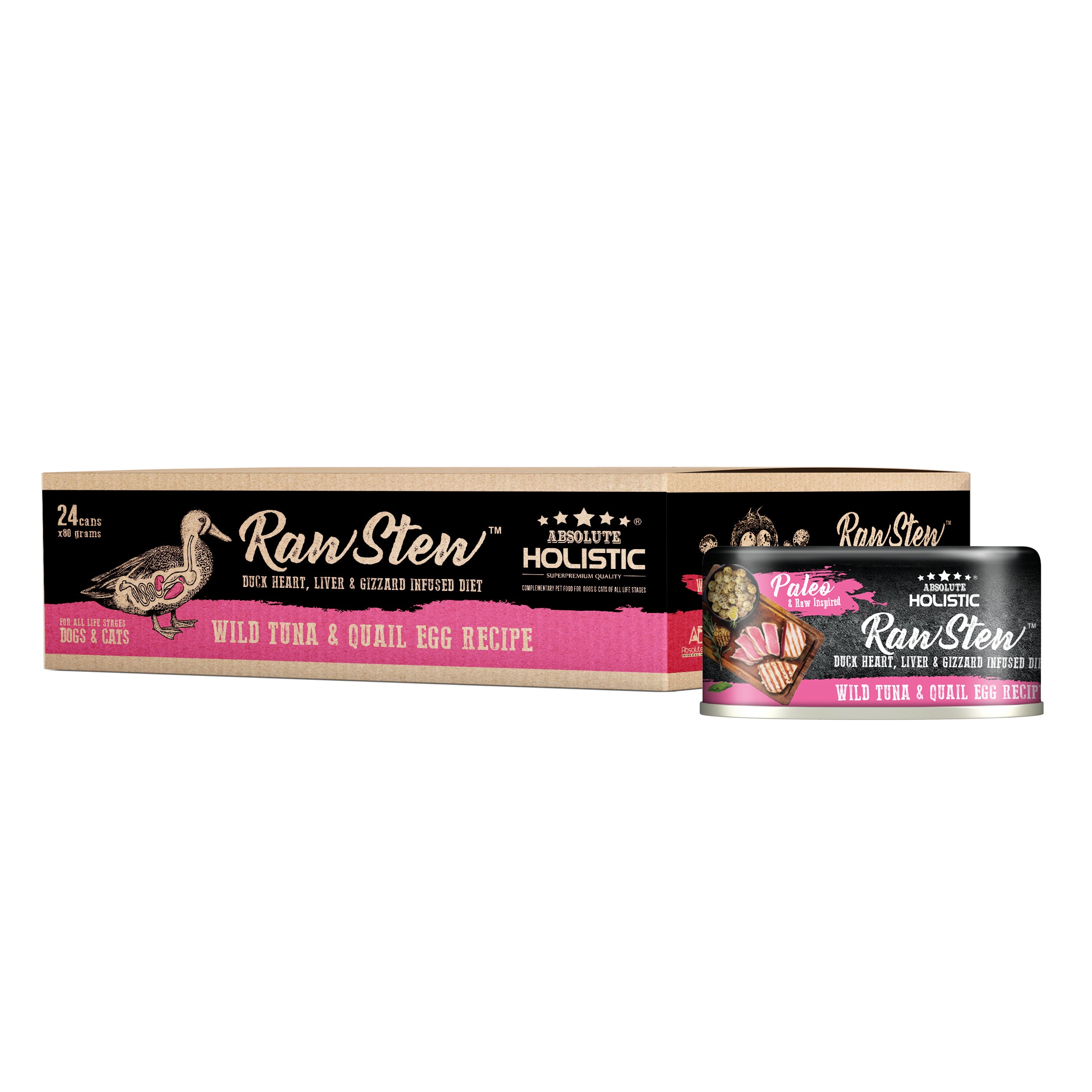 Absolute Holistic Raw Stew Cat Food Tuna & Quail Egg 80g x 24