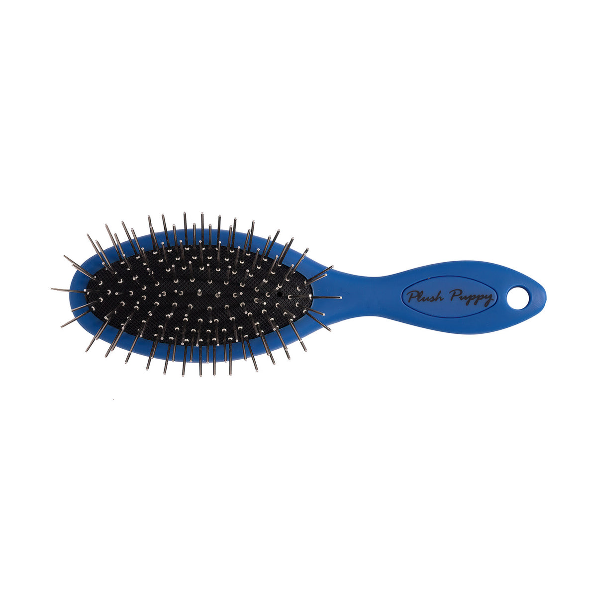 Plush Puppy Pocket Pin Brush – small blue pin brush, front view
