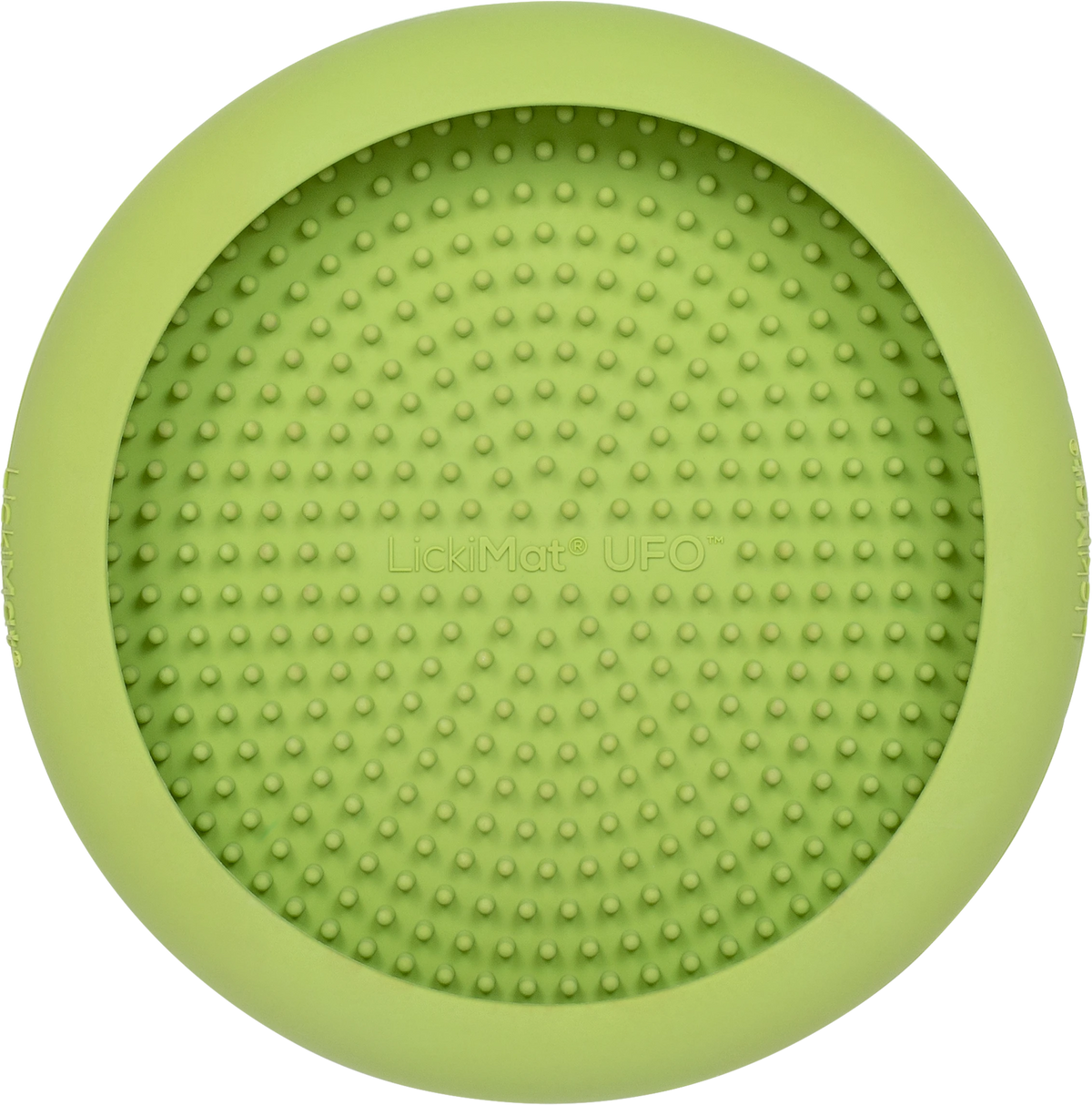 Green LickiMat UFO seen from above, nubbed licking face inside a raised rim