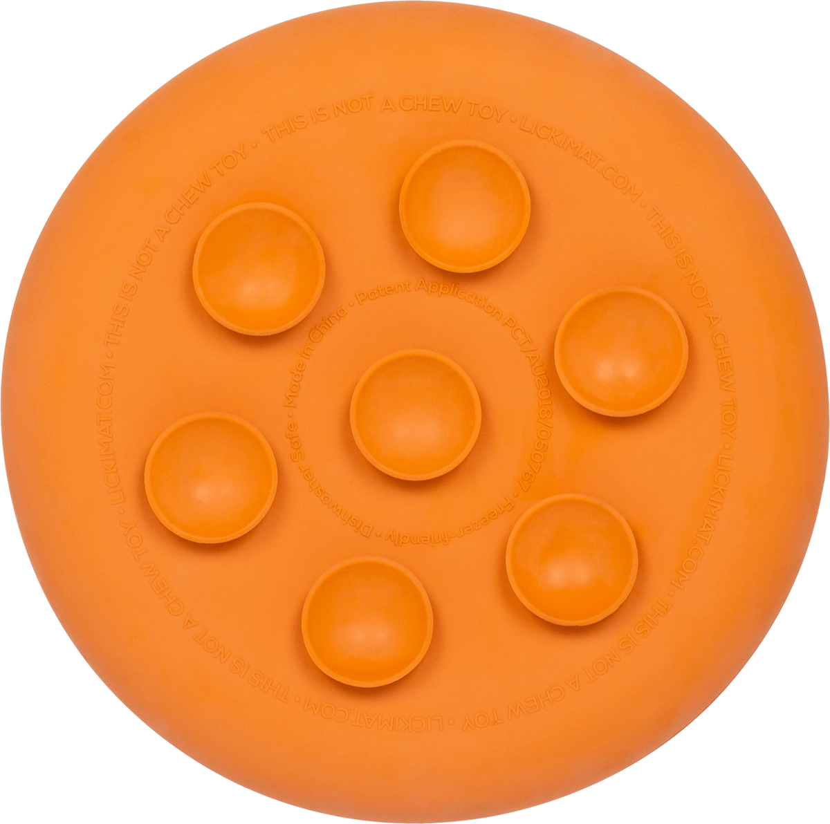 Back of the orange LickiMat UFO, showing its six suction domes