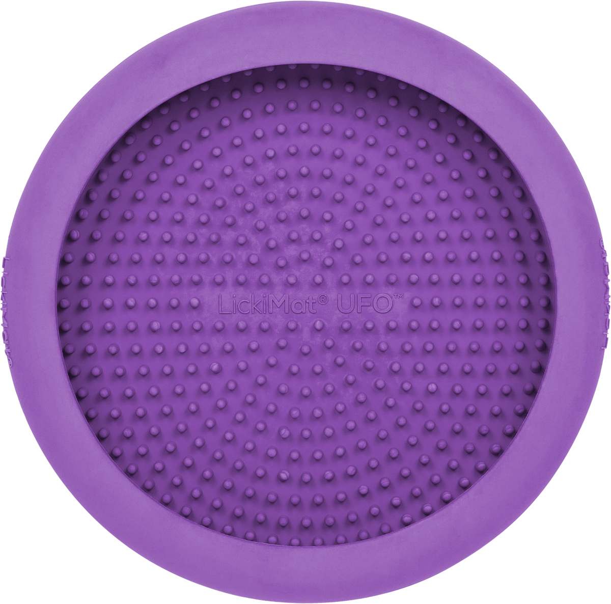 Purple LickiMat UFO seen from above, nubbed licking face inside a raised rim