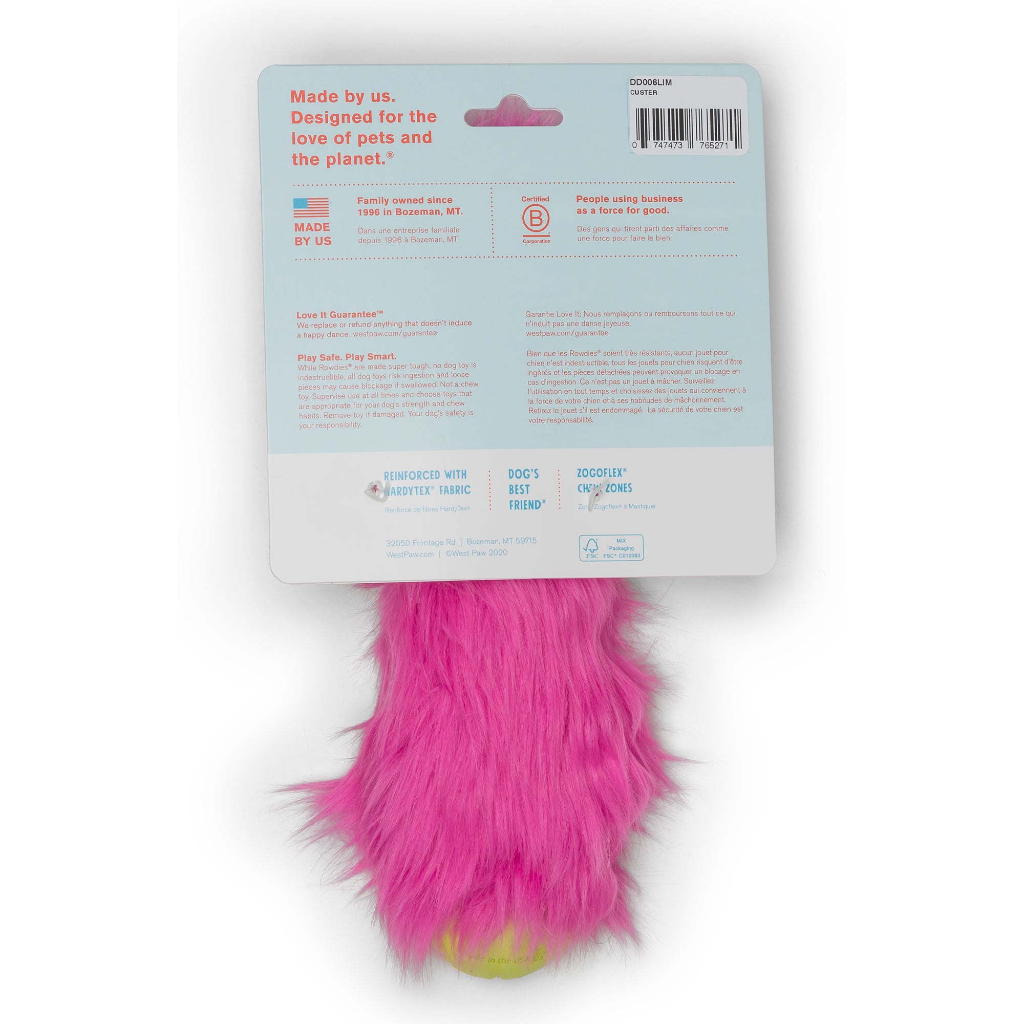 West Paw Rowdie Tough Plush Dog Toys Custer | PeekAPaw Pet Supplies