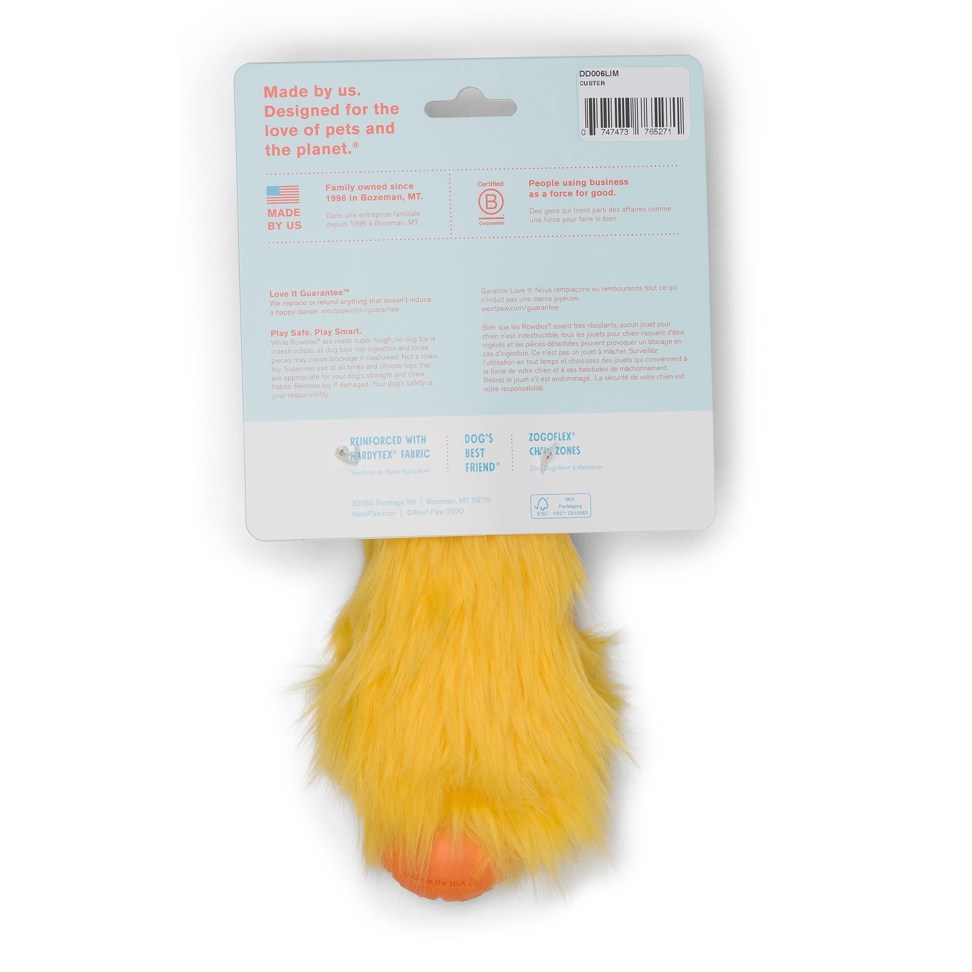 West Paw Rowdie Tough Plush Dog Toys Custer | PeekAPaw Pet Supplies