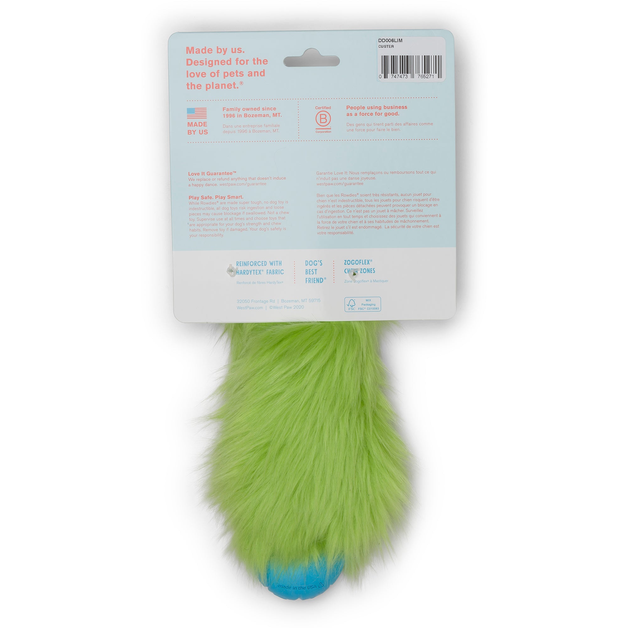 West Paw Rowdie Tough Plush Dog Toys Custer | PeekAPaw Pet Supplies