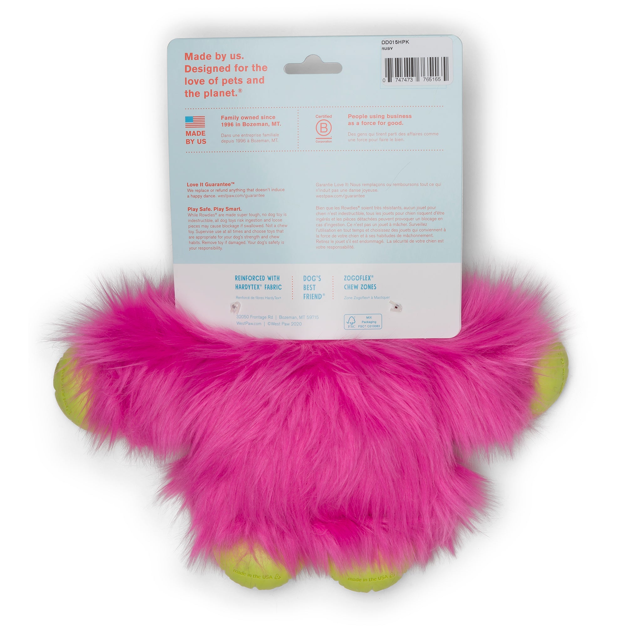 West Paw Rowdie Tough Plush Dog Toys Ruby