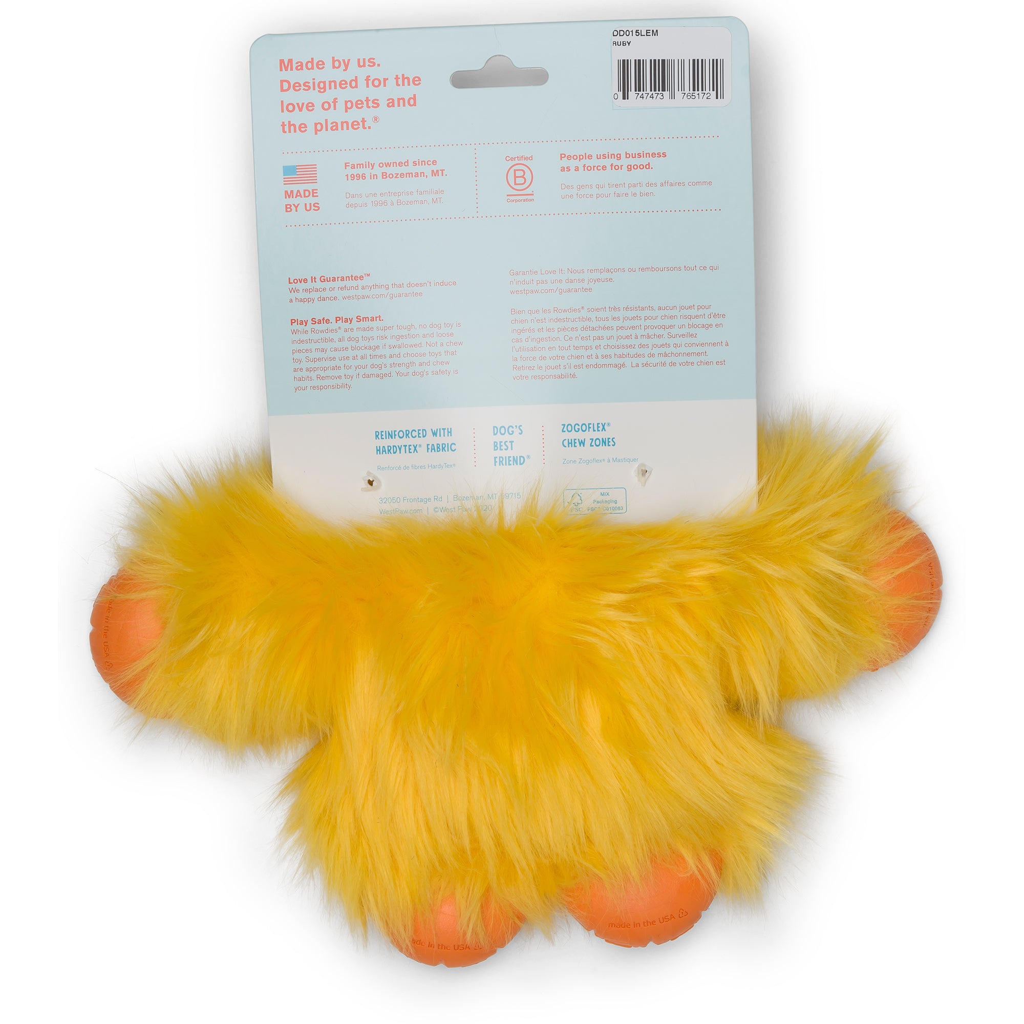 West Paw Rowdie Tough Plush Dog Toys Ruby