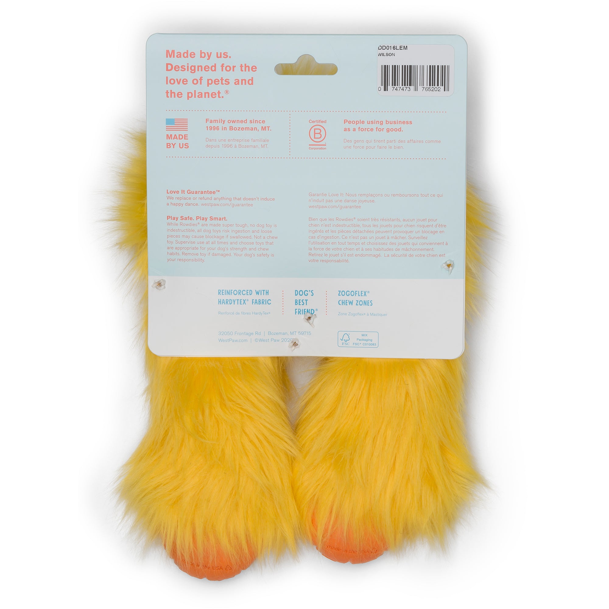 West Paw Rowdie Tough Plush Dog Toys Wilson