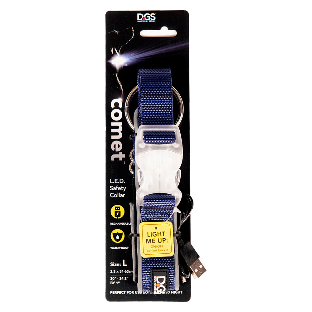 D.GS Dog Gone Smart Comet LED Safety Dog Collar - Large Navy | PeekAPaw Pet Supplies