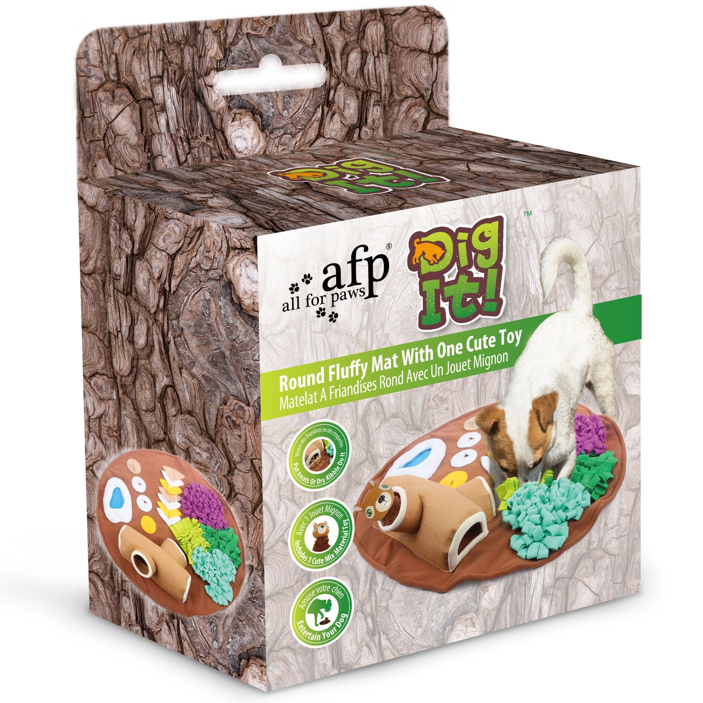 All for Paws AFP Dog Dig It Play & Treat Round Fluffy Mat with Squirrel Toy