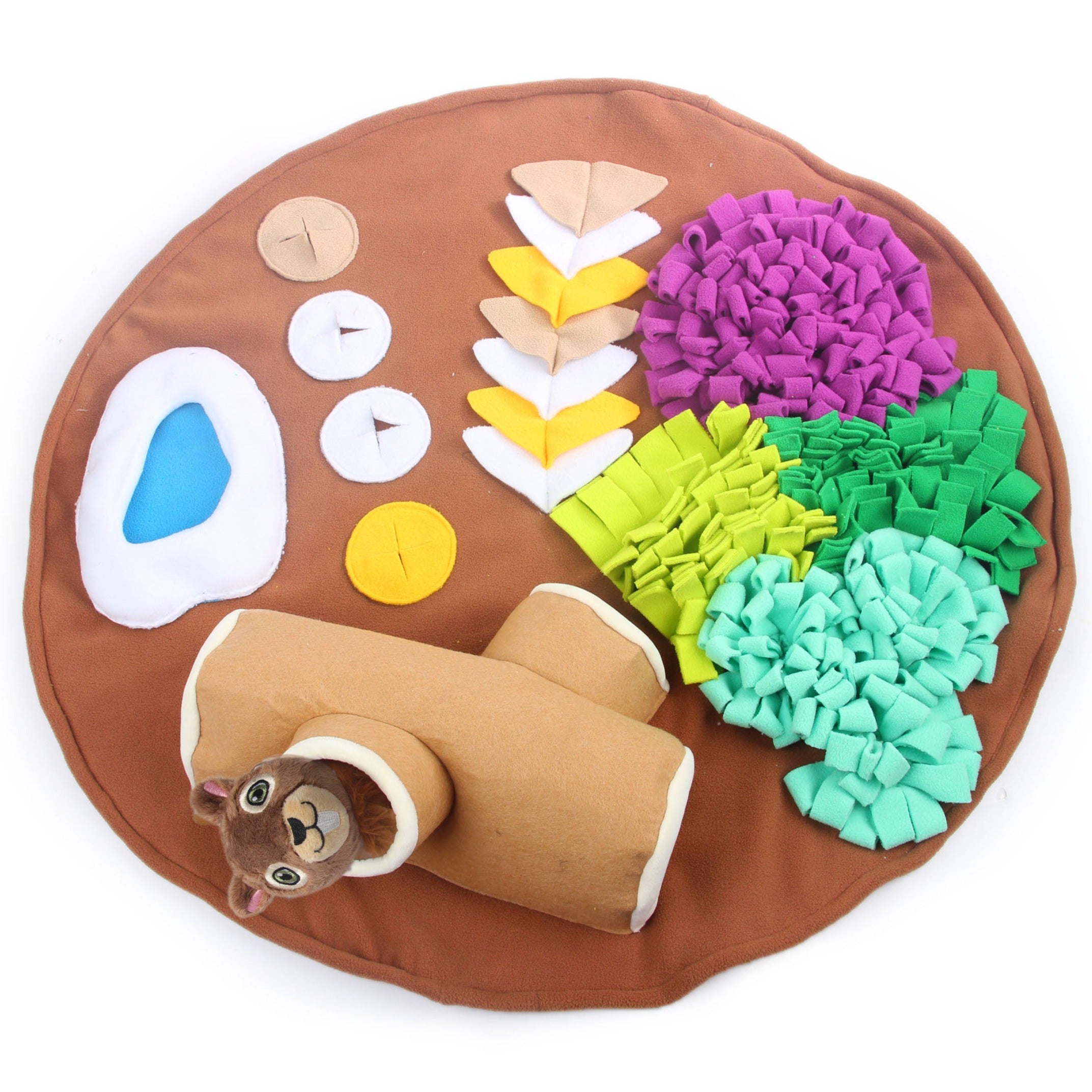 All for Paws AFP Dog Dig It Play & Treat Round Fluffy Mat with Squirrel Toy