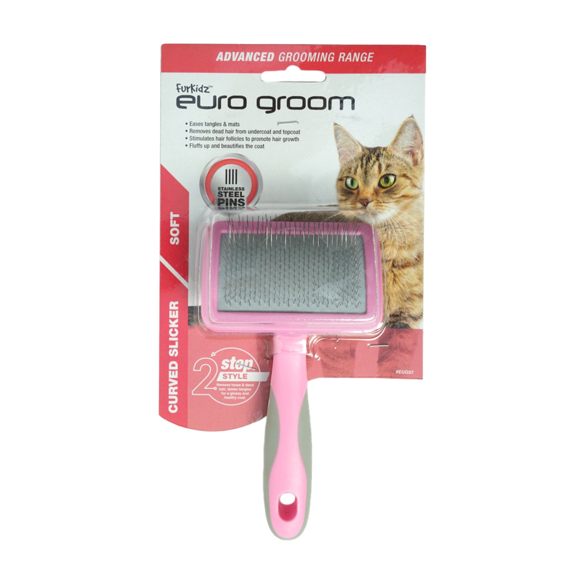 Euro Groom Cat Slicker Brush Curved Soft Pin
