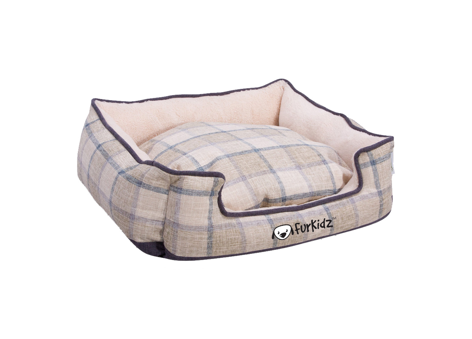 FurKidz Pet Beds Linen Double Colour Beige/Blue