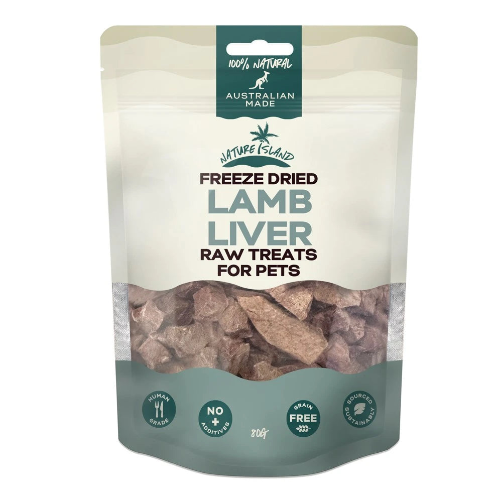 Nature Island Freeze Dried Lamb Liver raw pet treats – front of pouch