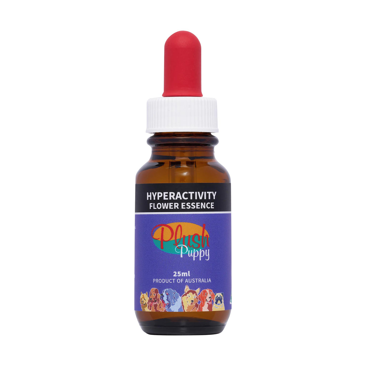 Plush Puppy Hyperactivity Flower Essence Drops 25ml – front of dropper bottle