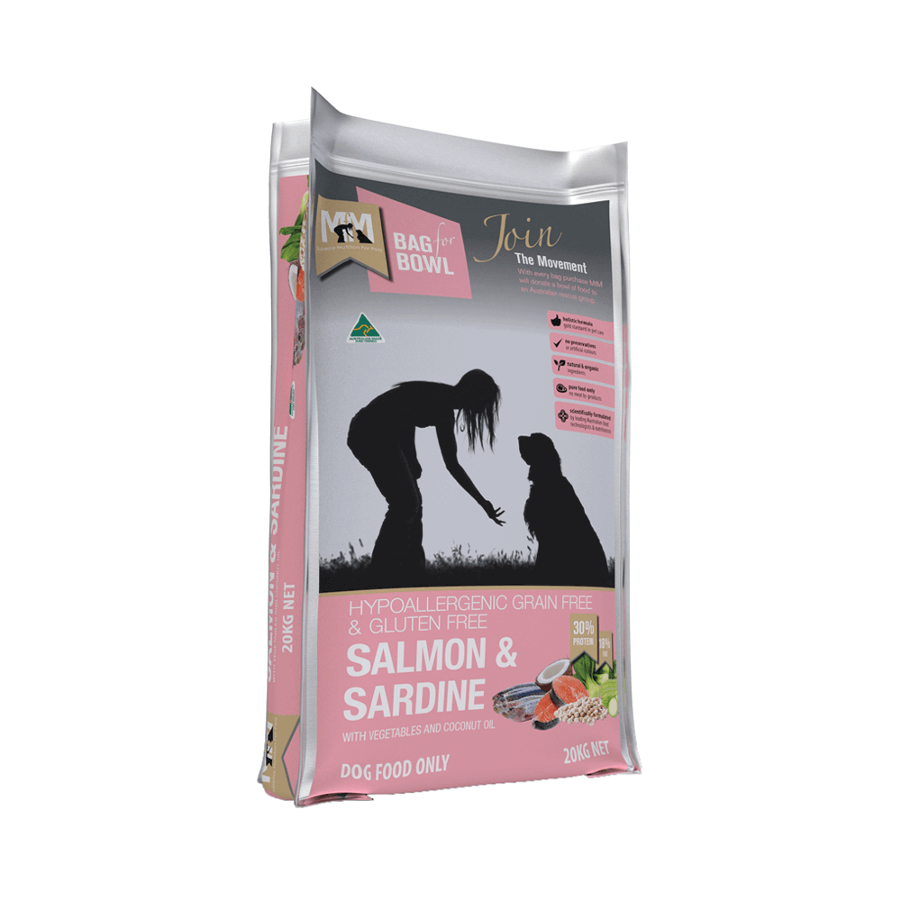 Meals for Mutts Grain Free Salmon & Sardine dry dog food, 20kg pack front