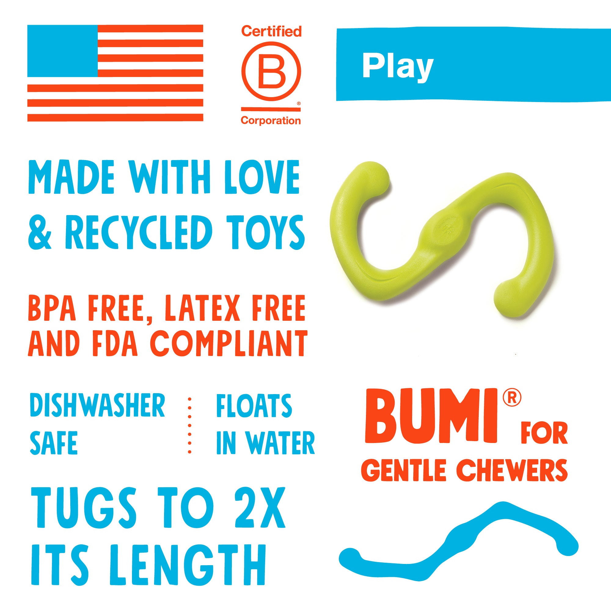 West Paw Bumi Tug & Fetch Zogoflex Dog Toys