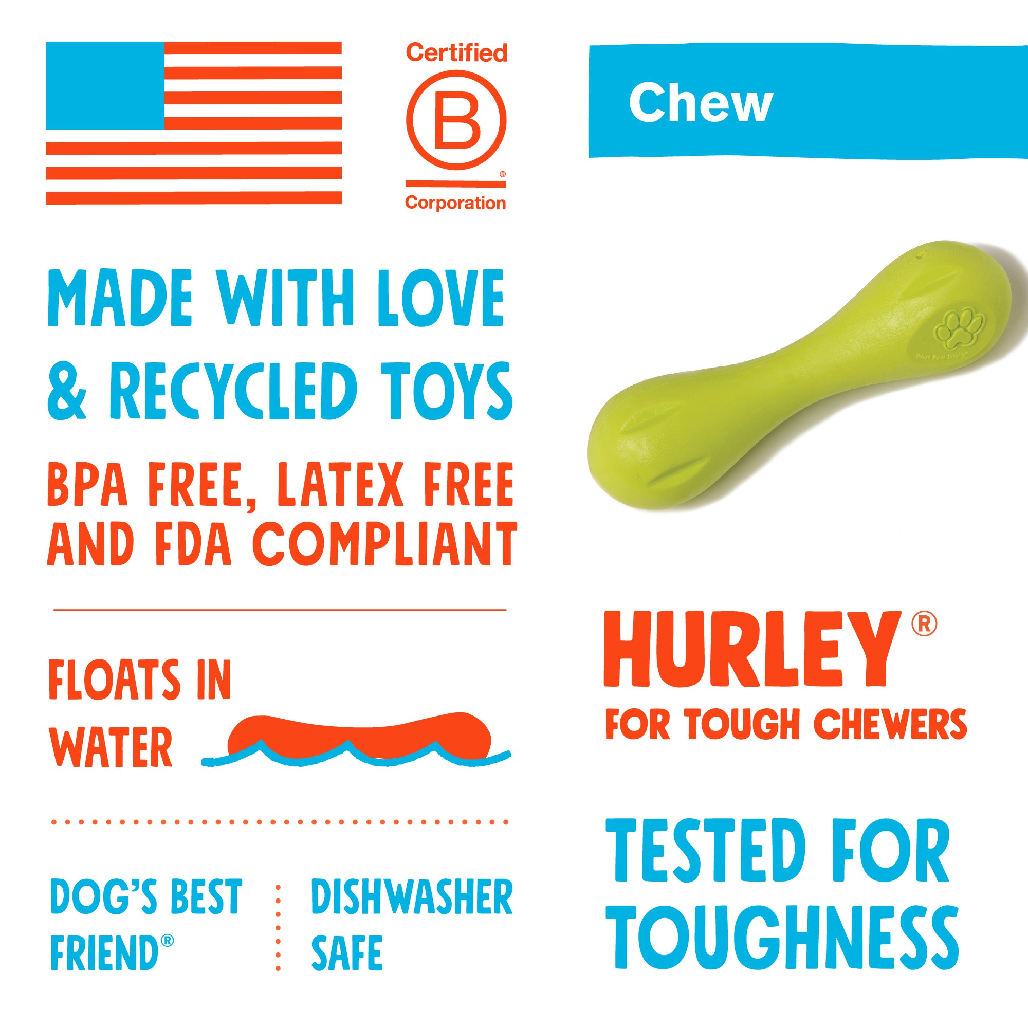 West Paw Hurley Fetch Toy for Tough Dogs - Large by PeekAPaw