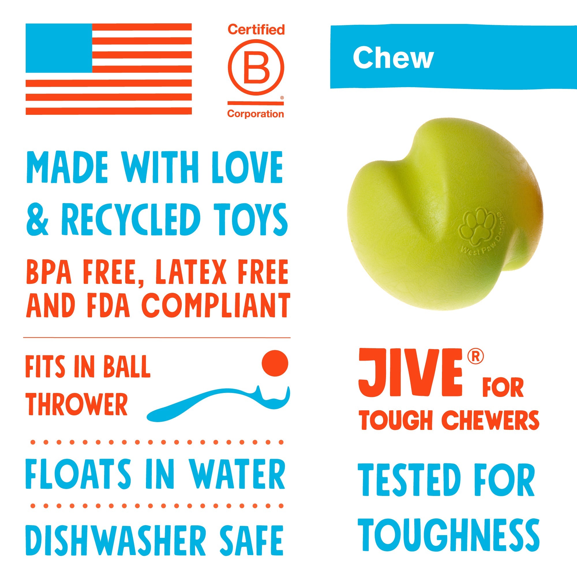 West Paw Jive Zogoflex Fetch Ball Tough Dog Toy - Large by PeekAPaw