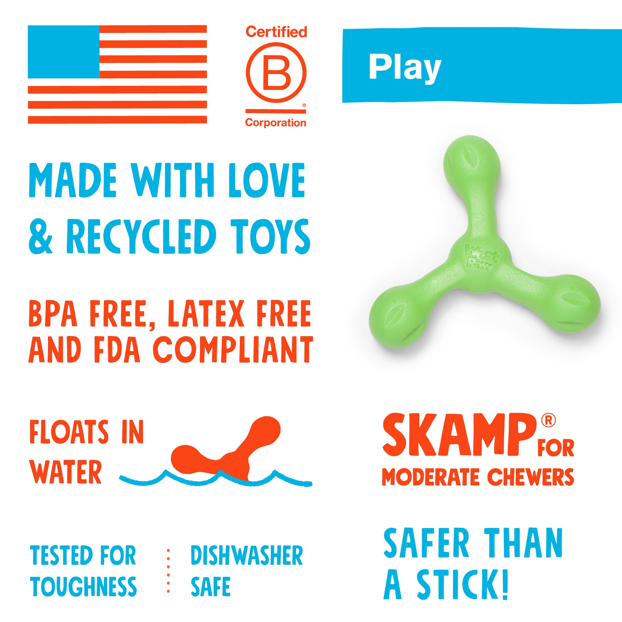 West Paw Skamp Flyer-Inspired Fetch Dog Toys
