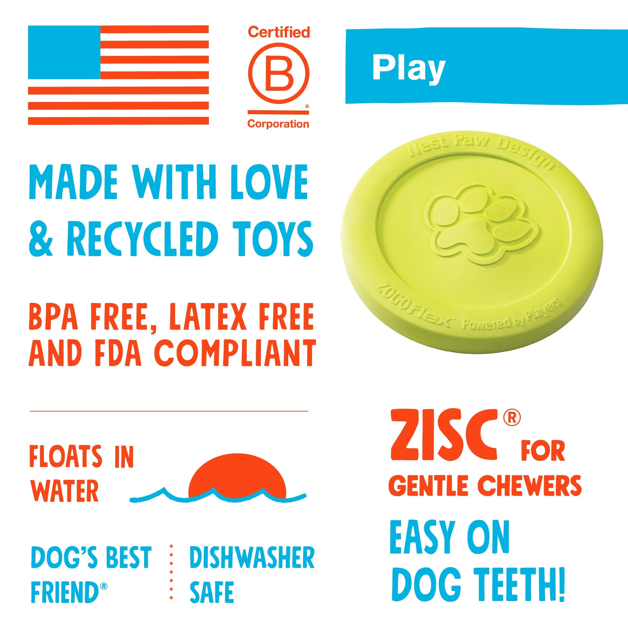 West Paw Zisc Flying Disc Fetch Dog Toy - Large by PeekAPaw