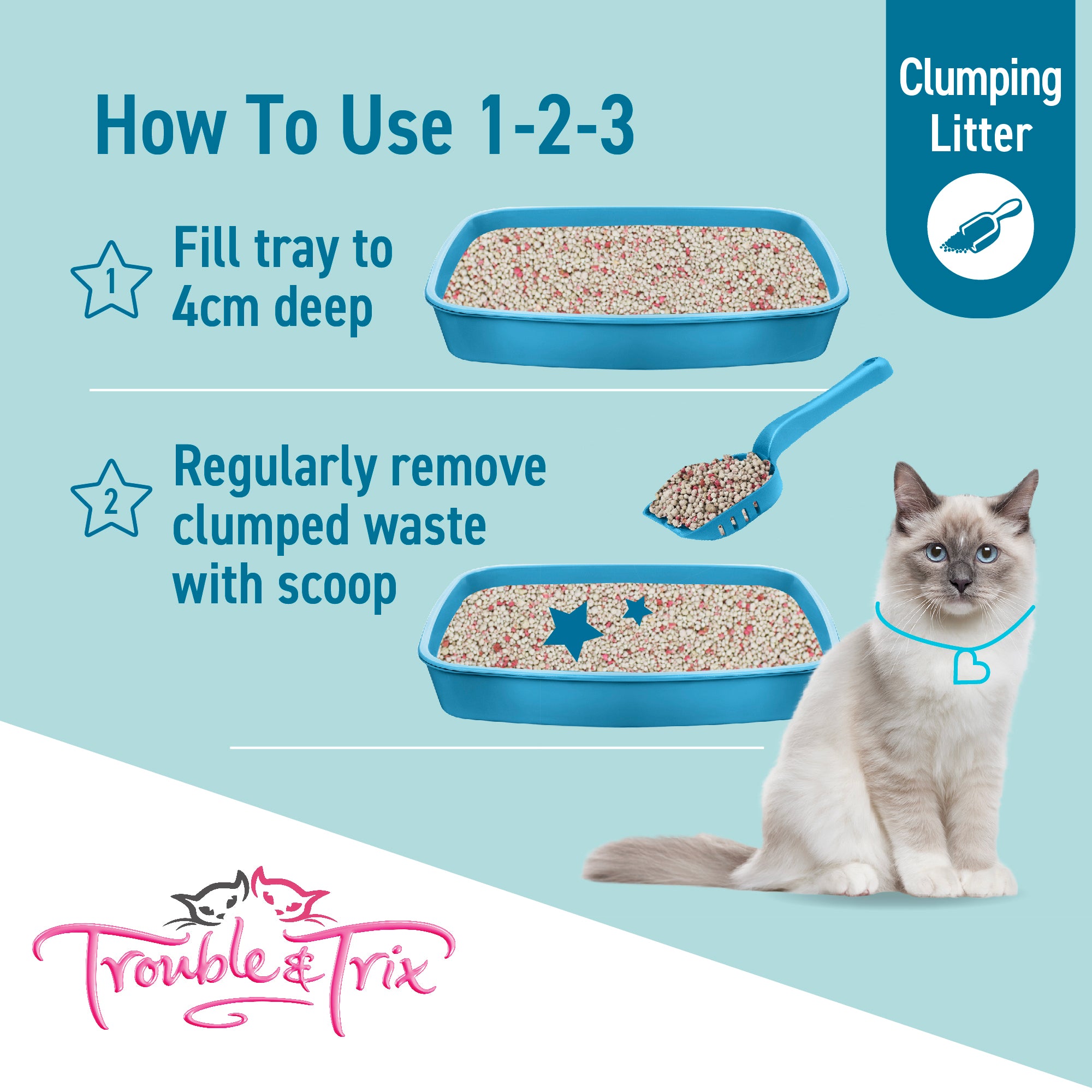 Trouble and Trix Lightweight Fresh Floral Clumping Cat Litter With Baking Soda