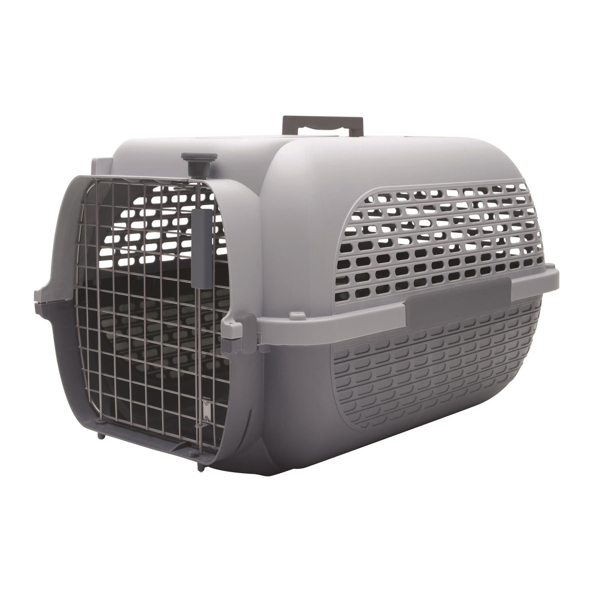 Dogit Voyageur pet carrier, medium, light grey with dark grey wire door and top carry handle