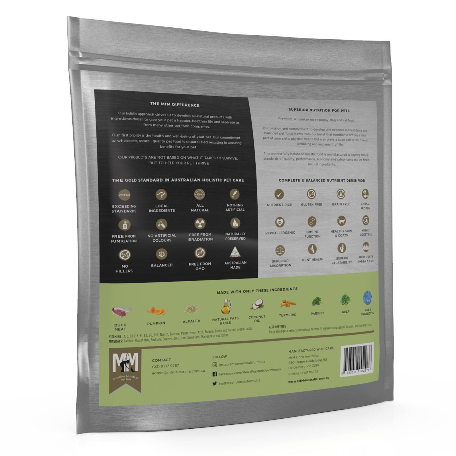 MfM Meals For Meows Dry Cat Food Single Meat Protein Hypoallergenic Grain & Gluten Free Duck