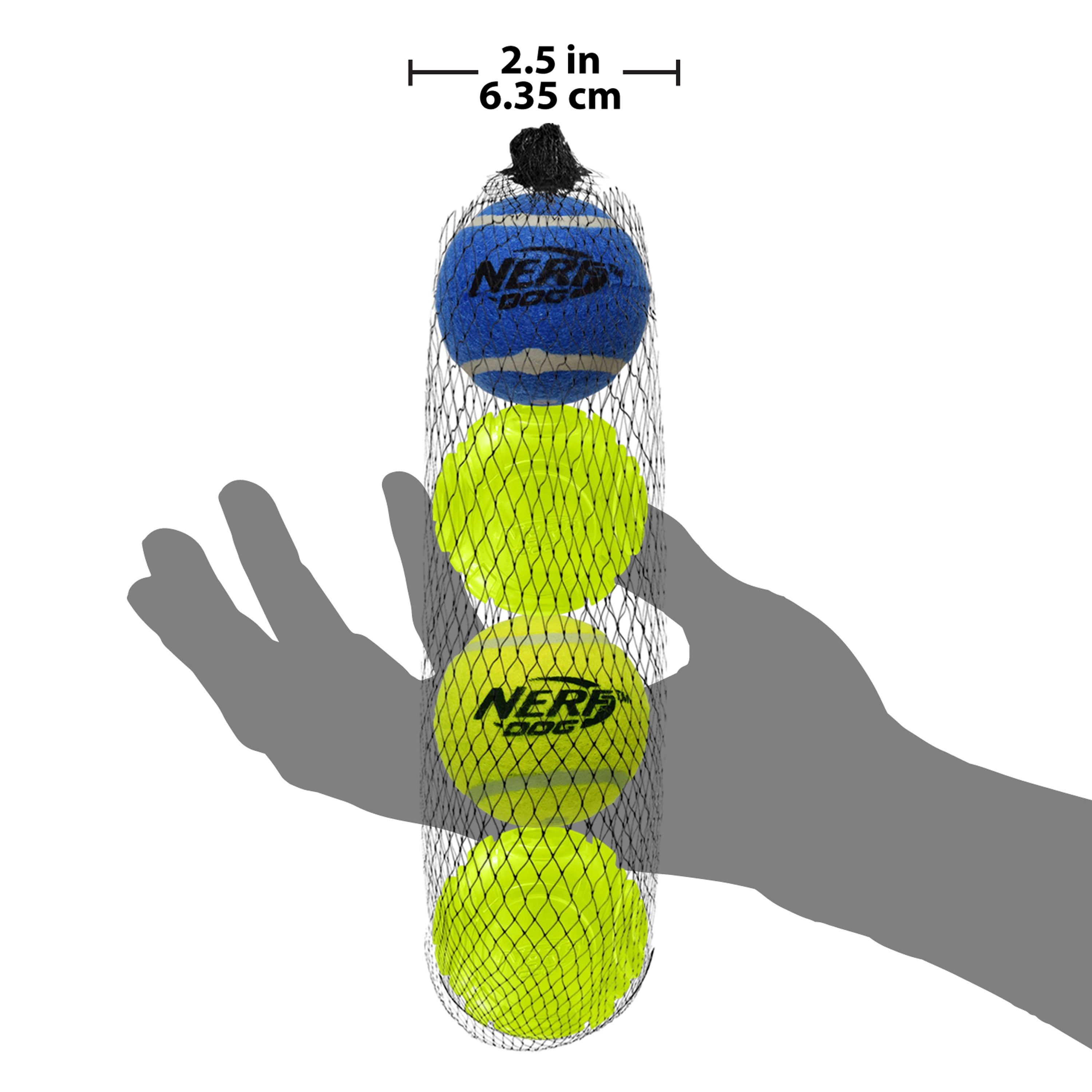 Nerf Dog Toy - 4 Ball Pack - 2 x Squeak Tennis Balls / 2 x TPR Lightning LED Balls 6.25cm 02