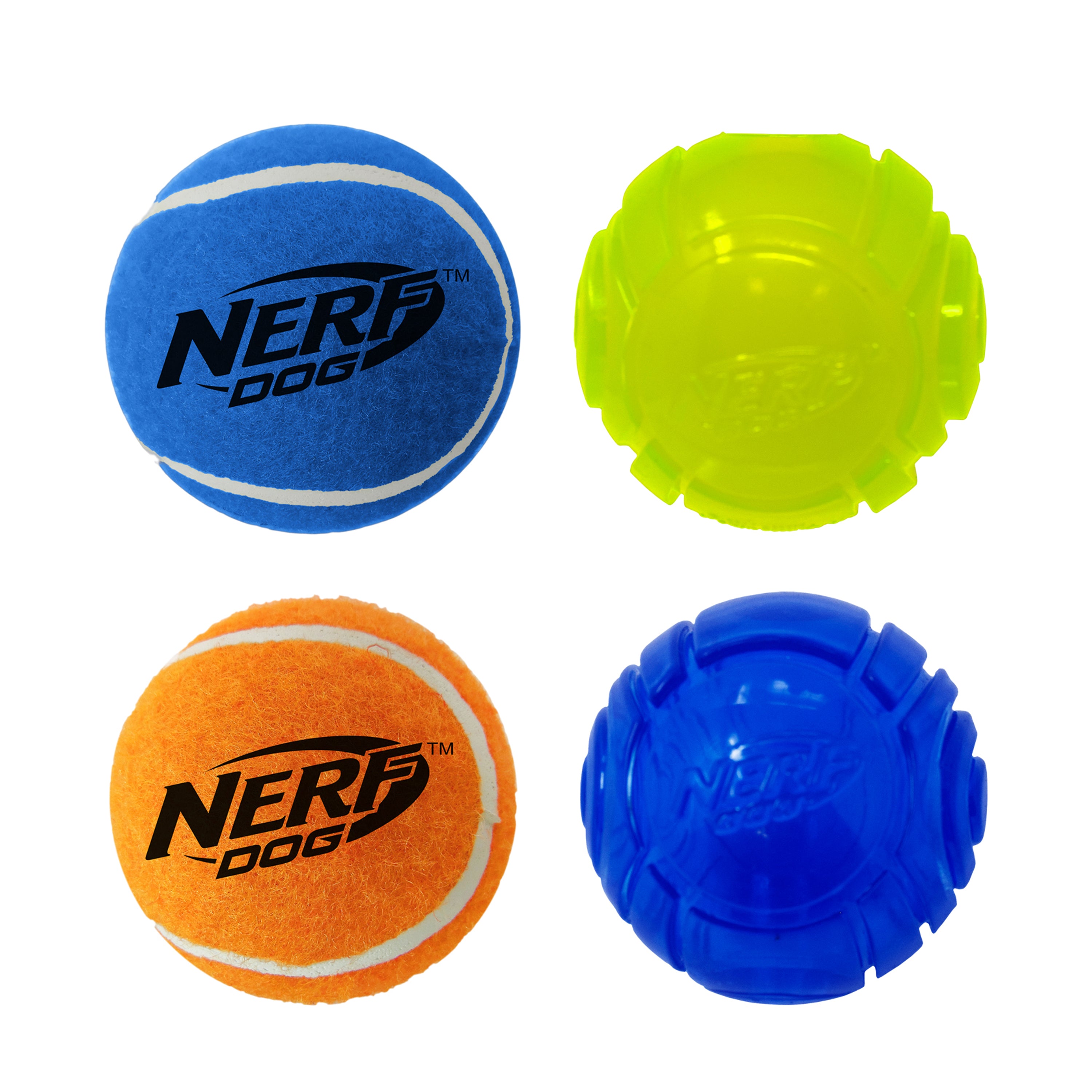 Nerf Dog Toy - 4 Ball Pack - 2 x Squeak Tennis Balls / 2 x TPR Lightning LED Balls 5cm 03