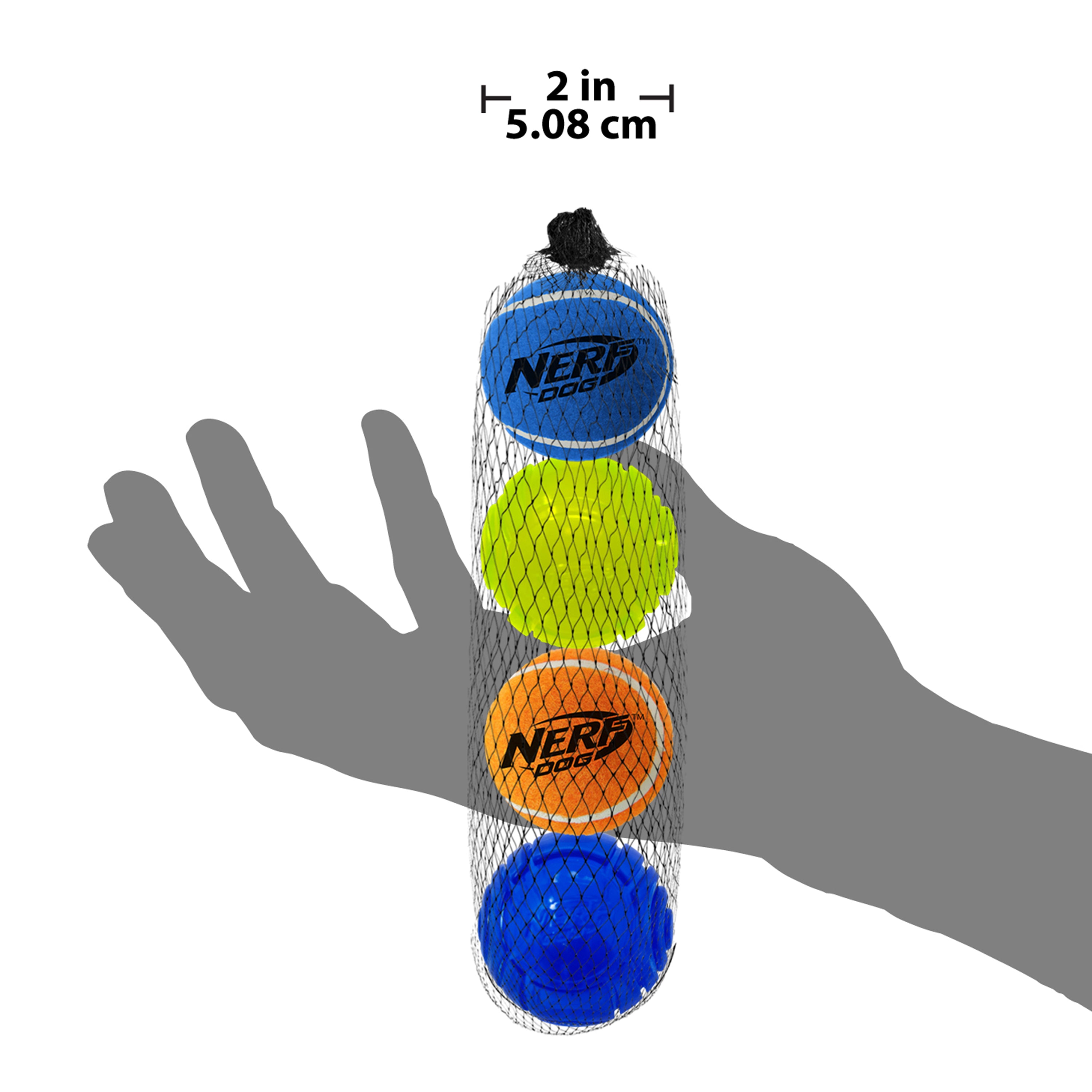 Nerf Dog Toy - 4 Ball Pack - 2 x Squeak Tennis Balls / 2 x TPR Lightning LED Balls 5cm 02