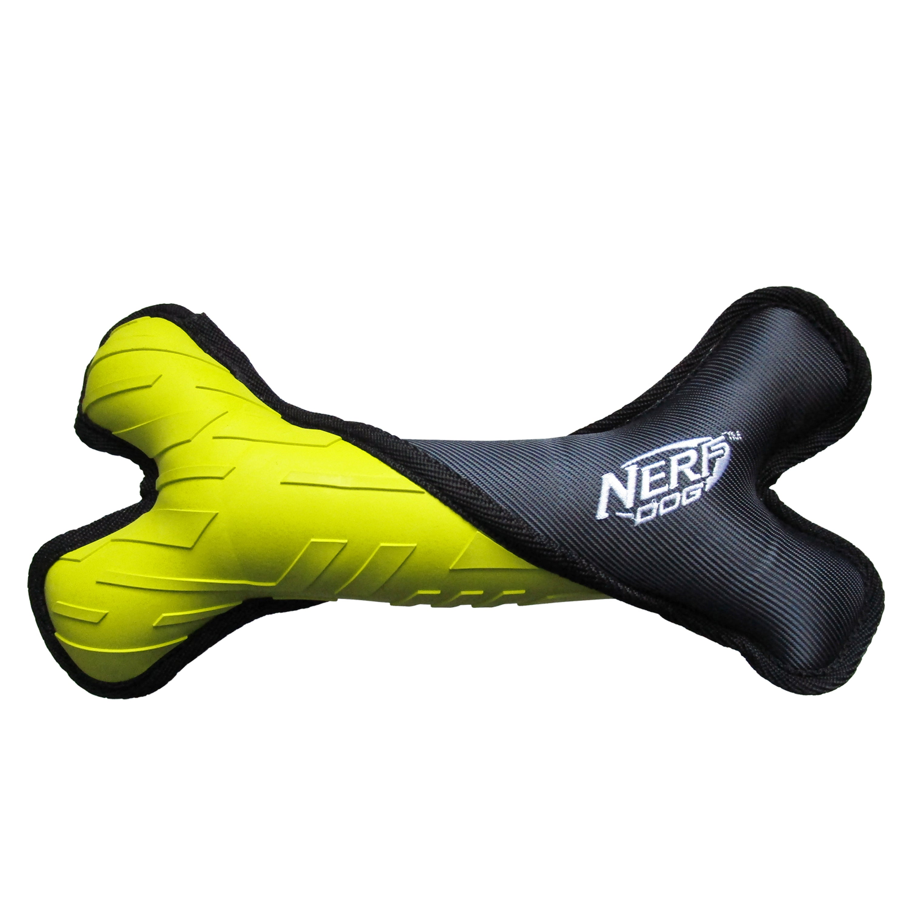 Nerf Tuff Dog Toy - Rubber Nylon Plush Bone Green/Grey 28 cm 03