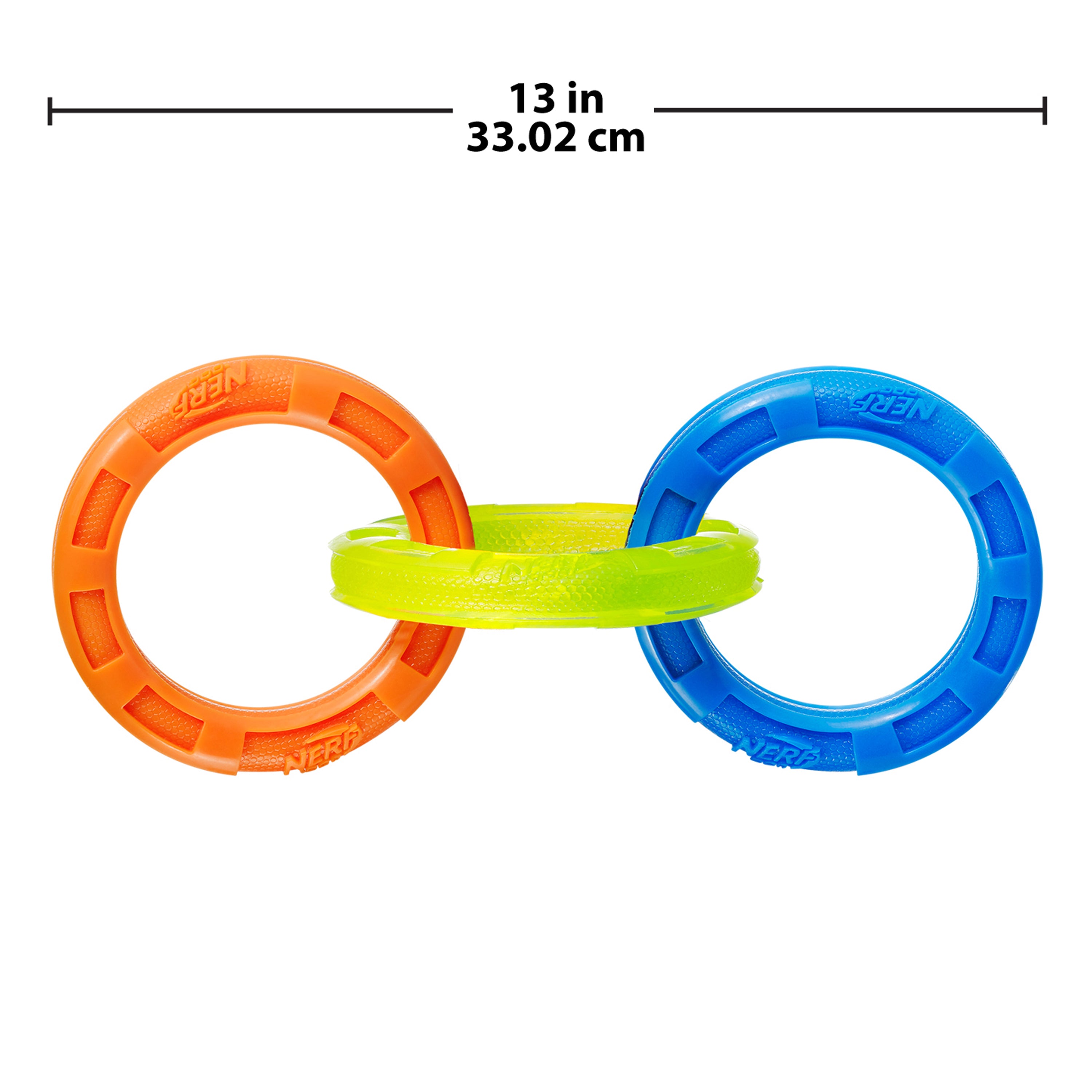 Nerf Dog Toy - TPR 3 Ring Tug Blue, Green and Orange 29cm 03