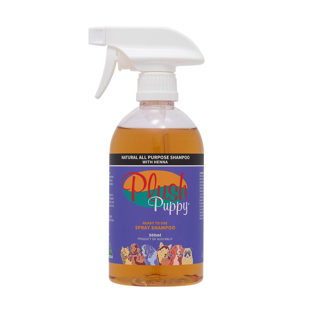 Plush Puppy Natural All Purpose Shampoo with Henna Ready To Use Spray 500ml – front of bottle