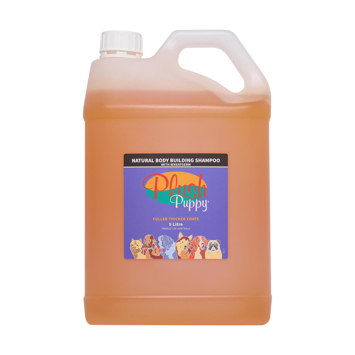 Plush Puppy Natural Body Building Shampoo with Wheatgerm 5 Litre – front of jerry can