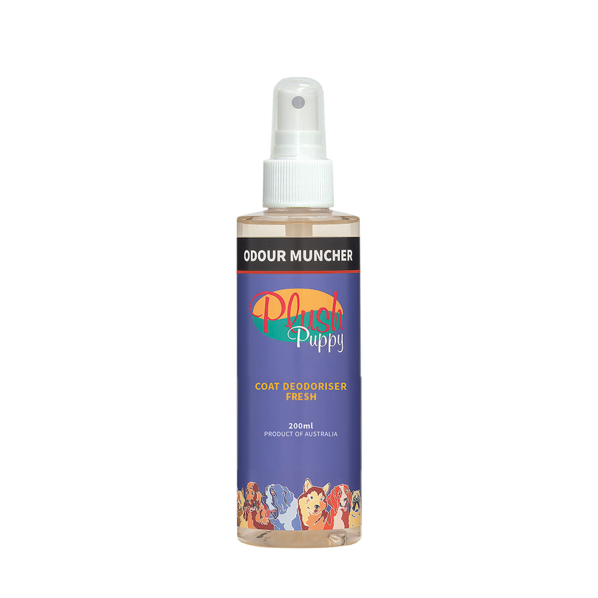 Plush Puppy Odour Muncher Fresh Coat Deodoriser 200ml – front of spray bottle