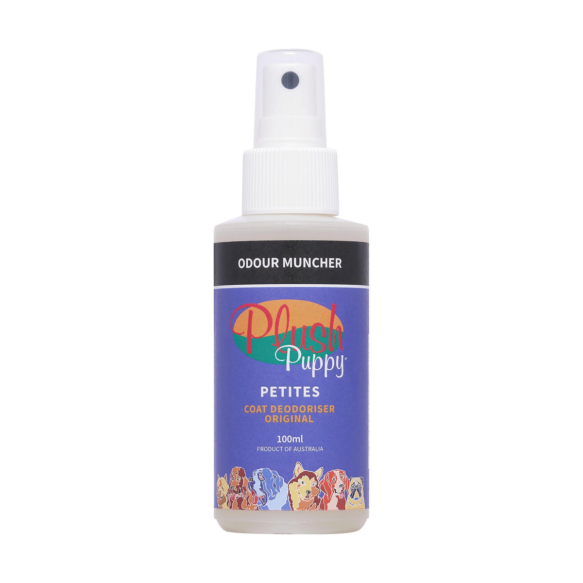 Plush Puppy Odour Muncher Original Coat Deodoriser 100ml Petite – front of bottle