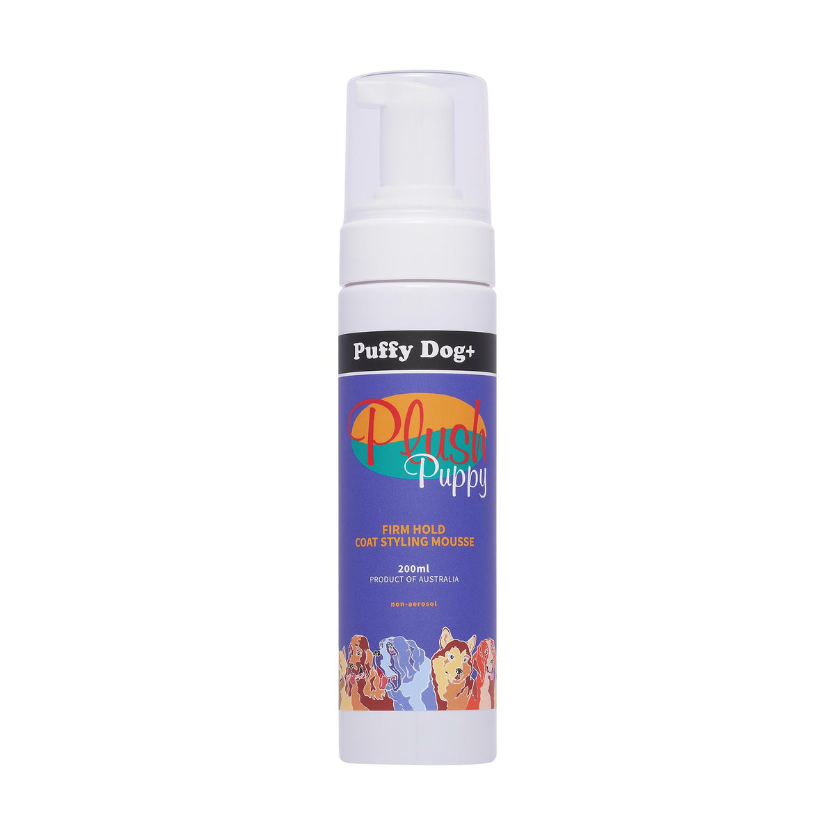 Plush Puppy Puffy Dog+ Coat Styling Mousse 200ml – front of foaming bottle