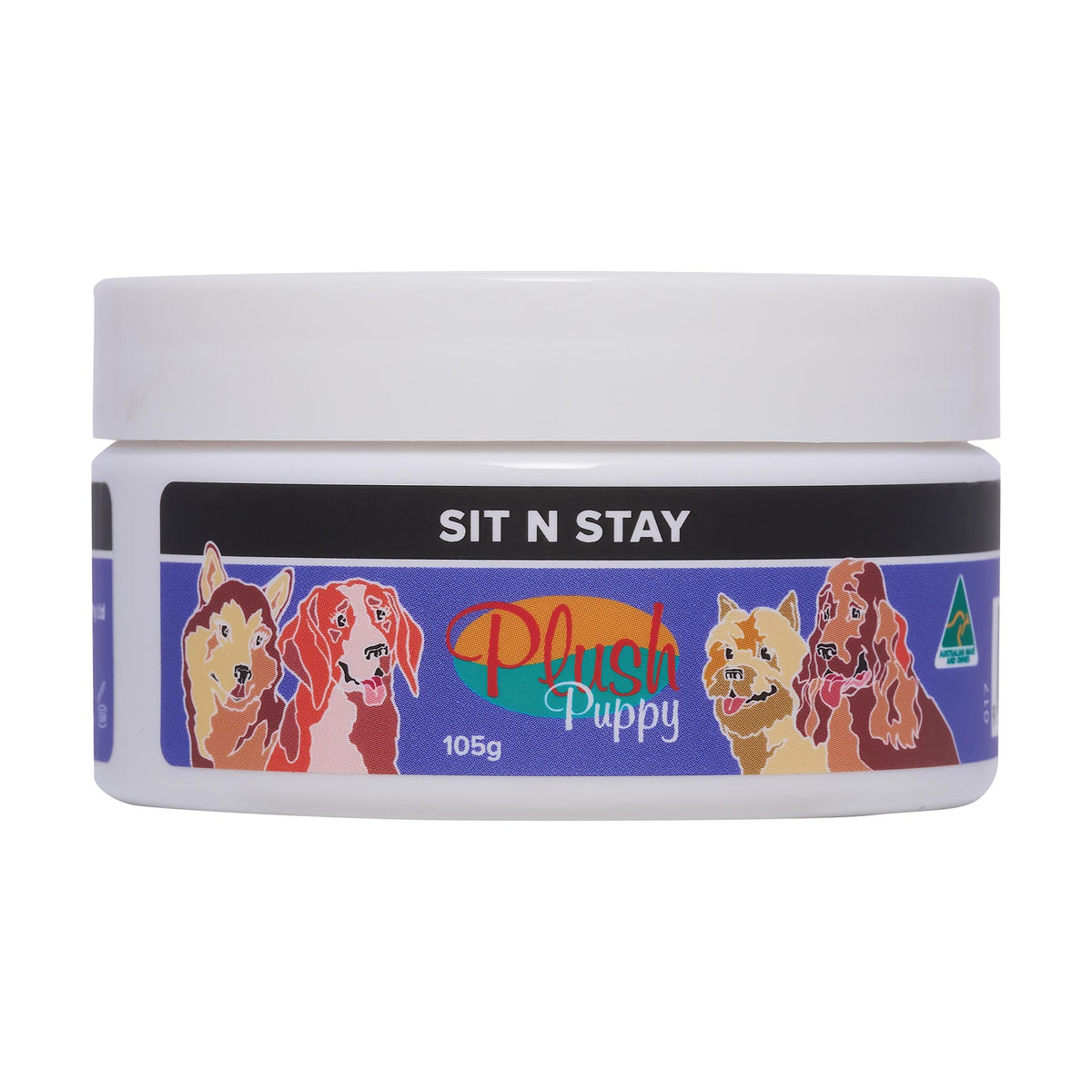 Plush Puppy Sit N Stay Pliable Coat Shaper 105g – front of tub