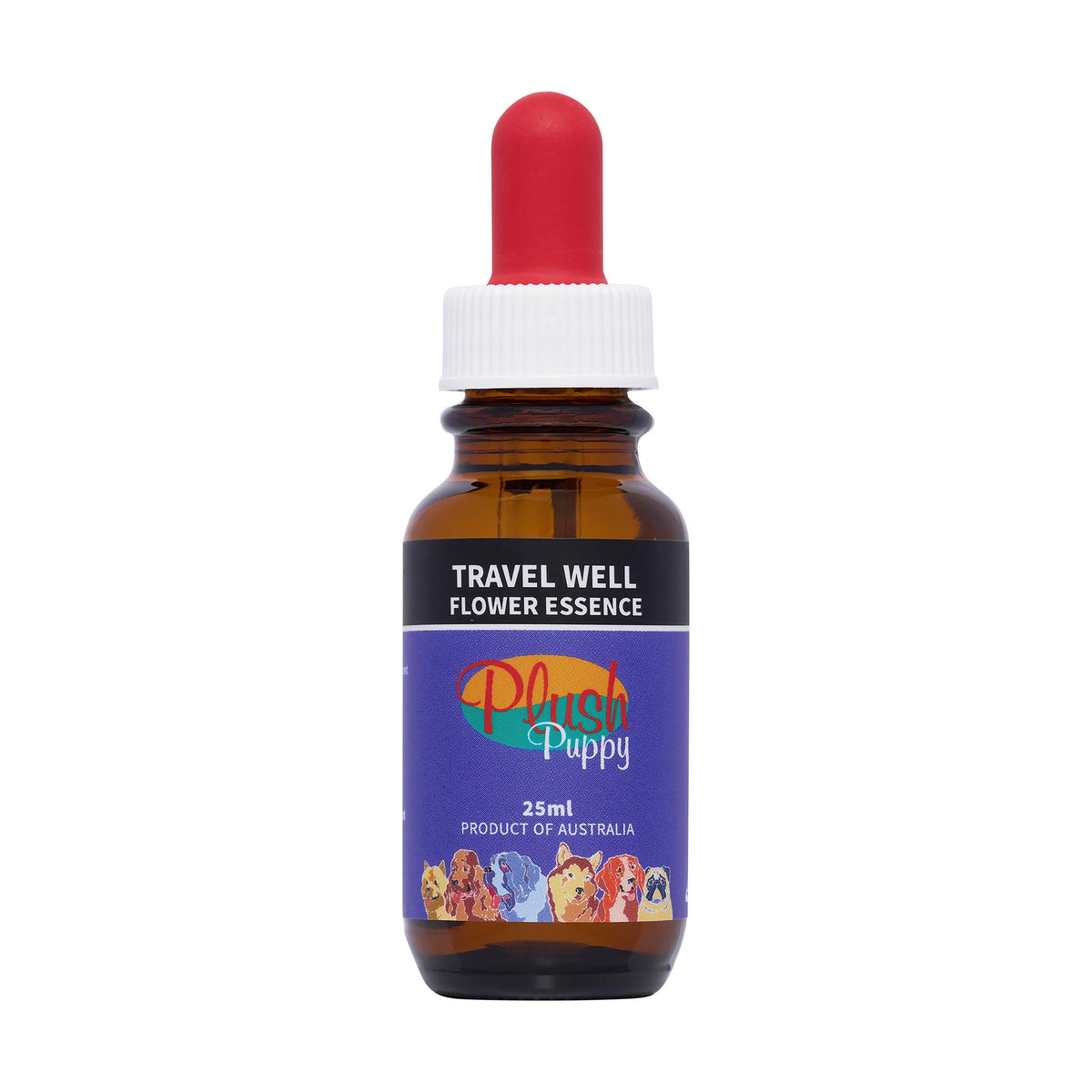 Plush Puppy Travel Well Flower Essence Drops 25ml – front of dropper bottle