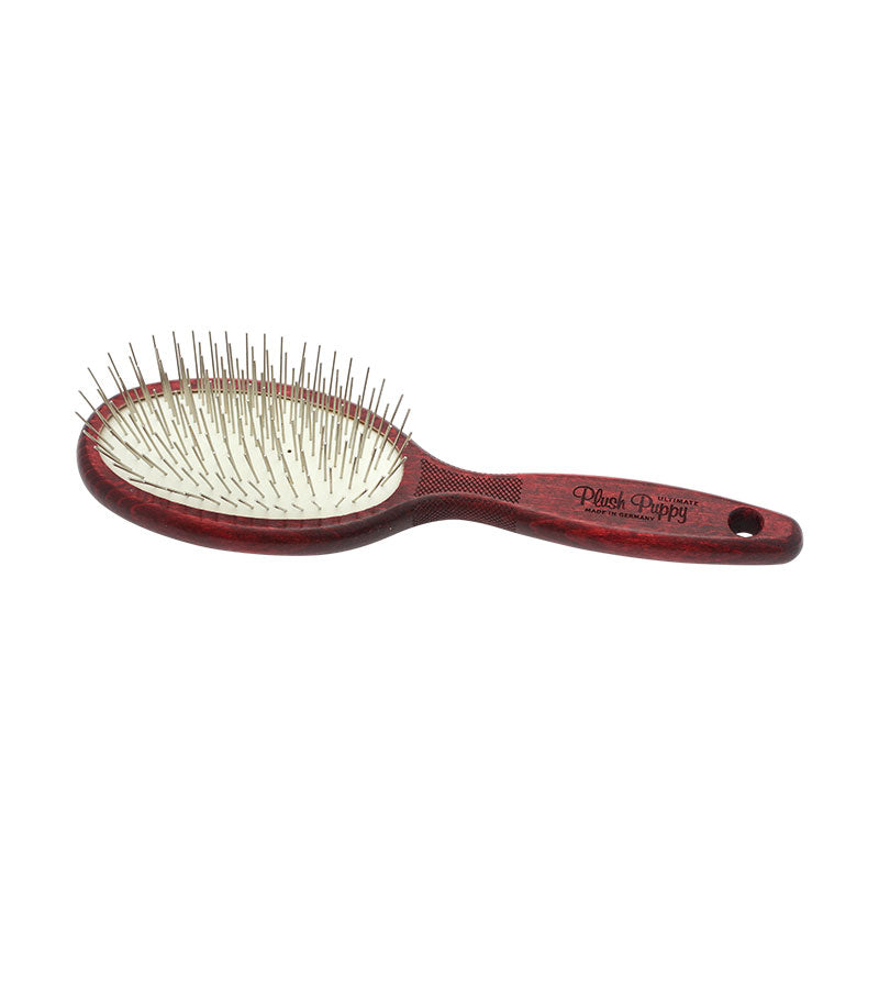 Plush Puppy Ultimate Long Pin Brush – rosewood handle pin brush, front view